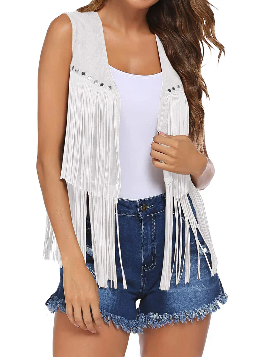 Women's studded fringe vest - detail