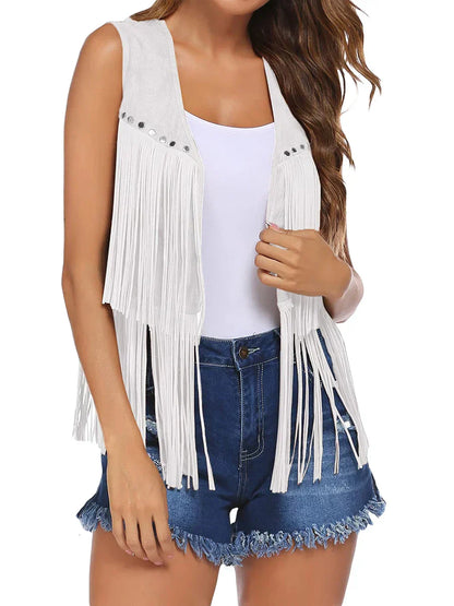 Women's studded fringe vest - detail