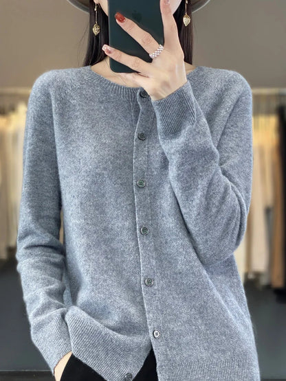 Women's round-neck knit cardigan