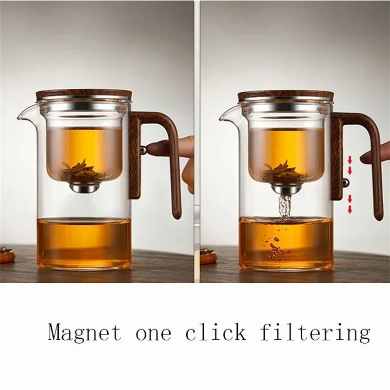 Glass Teapot with Infuser – Borosilicate Teapot with Wooden Handle