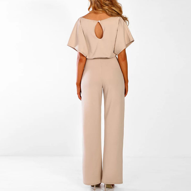 Women's belted wide-leg elegant jumpsuit