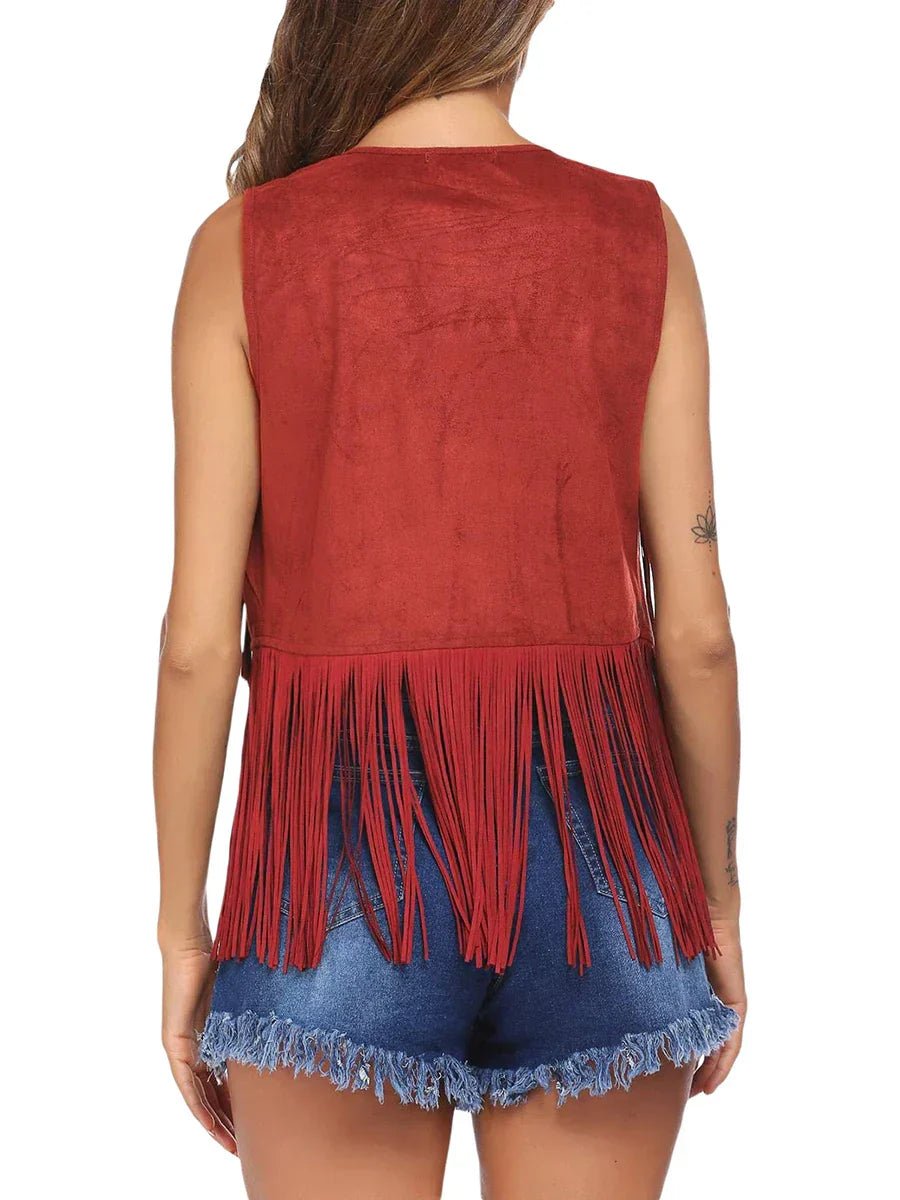 Women's Fringe Vest – Sleeveless Open-Front Waistcoat