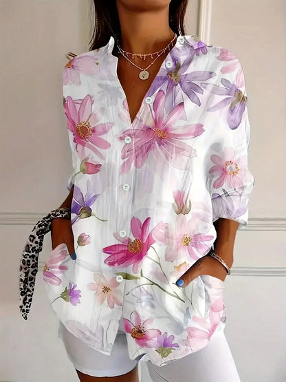 Women's abstract print long-sleeve blouse
