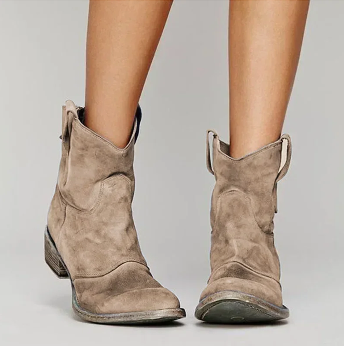 Women's brown faux suede western cowboy ankle boots