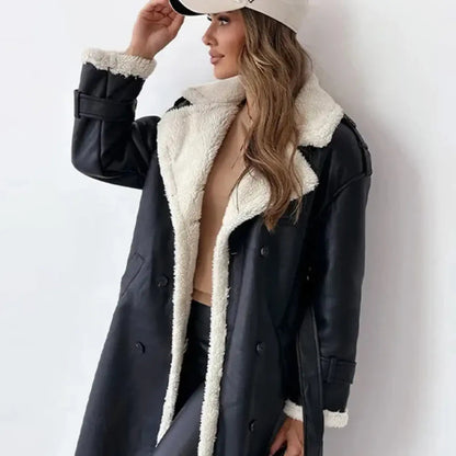 Women's belted teddy collar coat