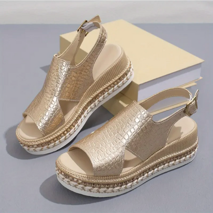 Elegant Leather Sandals for Women, Metallic Comfort Sandals with Arch Support
