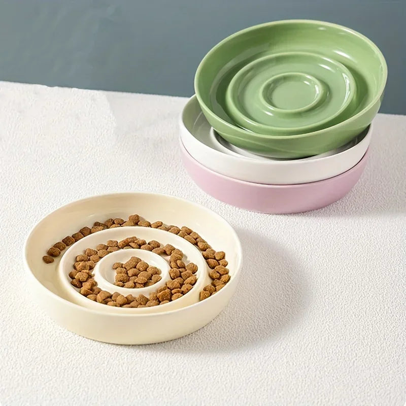 Ceramic slow feeder anti-gulp pet bowl