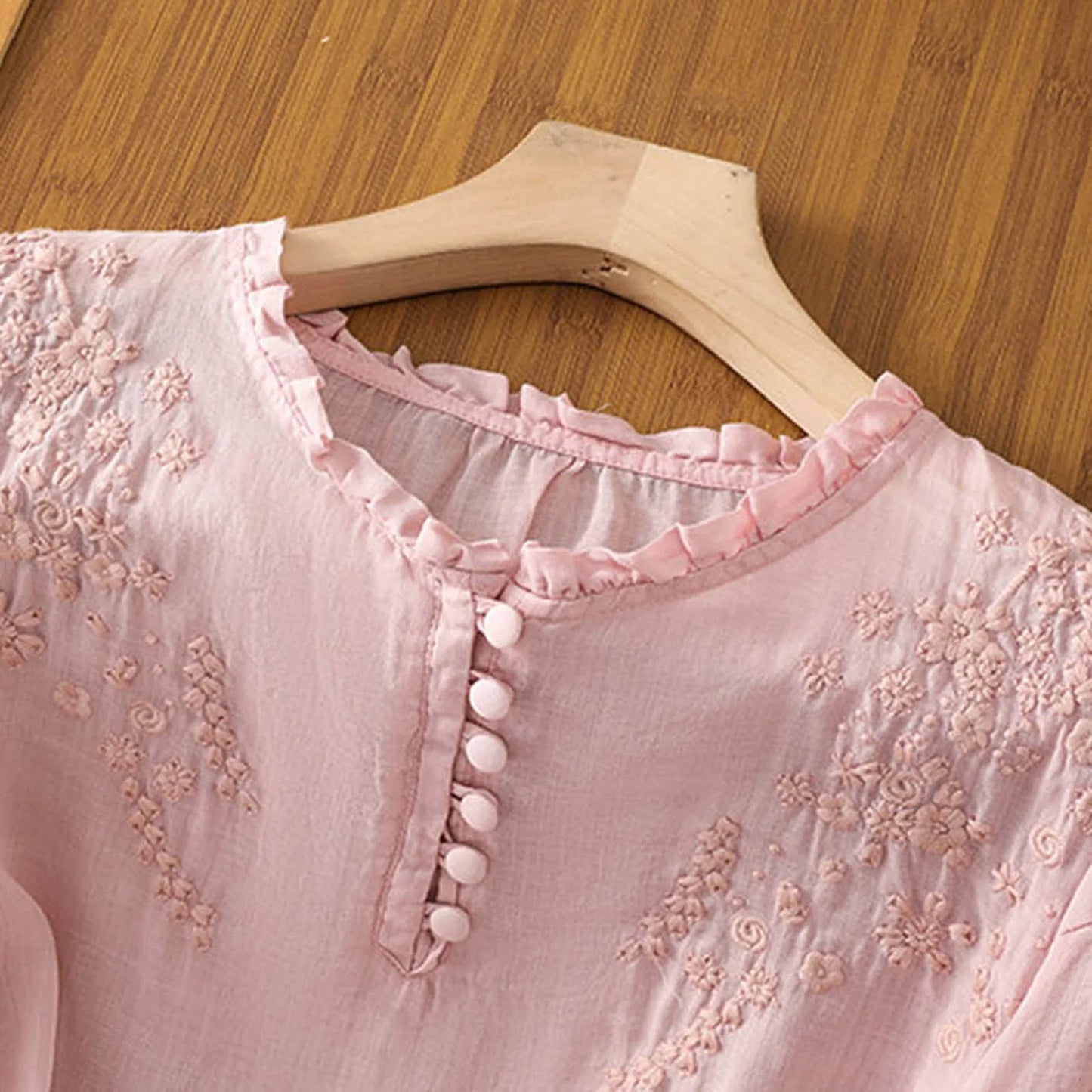 Women's embroidered floral button-front blouse