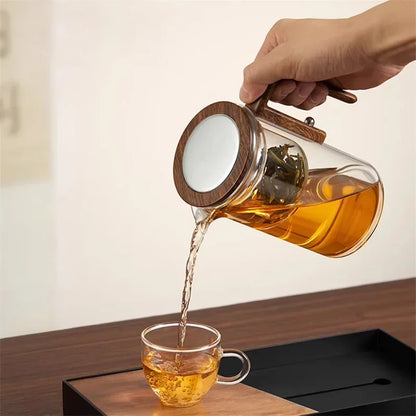 Glass Teapot with Infuser – Borosilicate Teapot with Wooden Handle