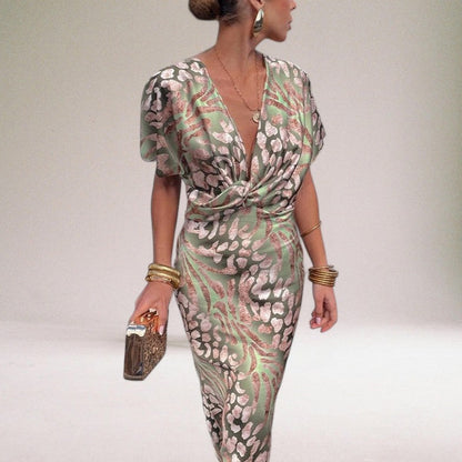 Women's satin wrap maxi dress with twisted V-neckline
