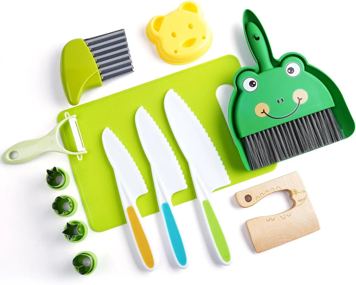 Kids toy kitchen play set with pretend cooking utensils