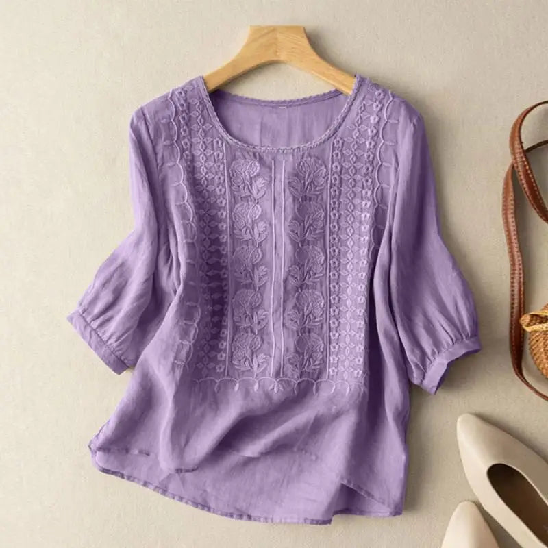 Women's embroidered floral relaxed blouse