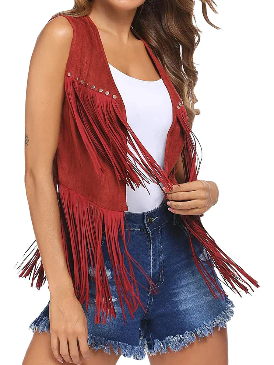 Women's Fringe Vest – Sleeveless Open-Front Waistcoat