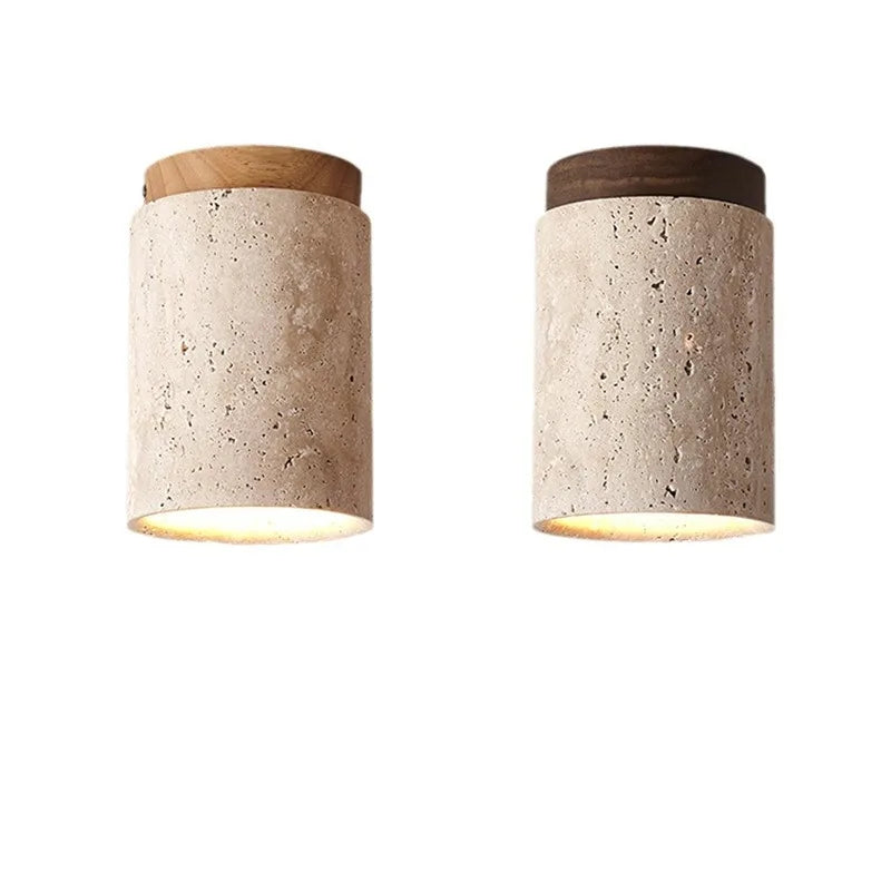 Cement & Wood Ceiling Lamp – Modern Rustic Flush Mount
