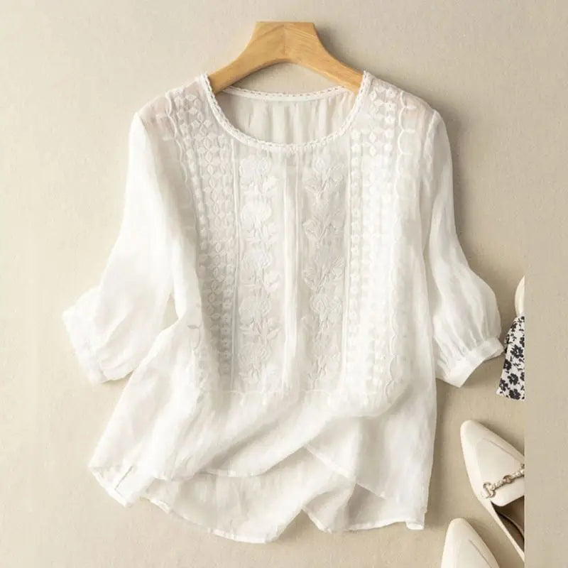 Women's embroidered floral relaxed blouse