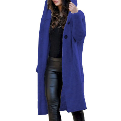 Women's hooded cotton-blend knit cardigan