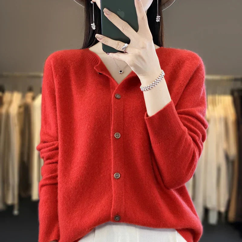 Women's round-neck button cardigan - back