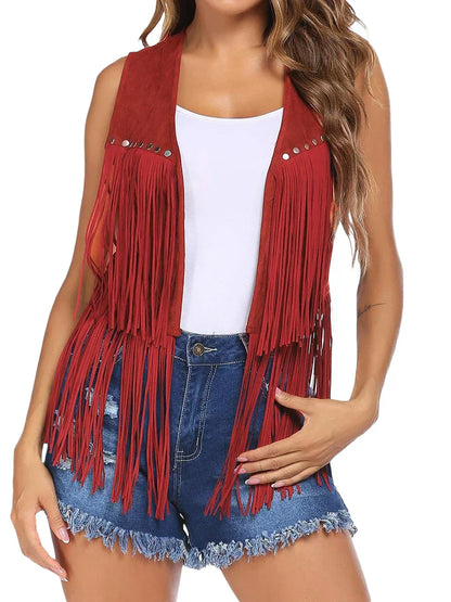 Women's below-waist fringe vest