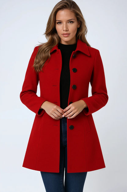Women's single-breasted cotton trench coat in a longline winter silhouette