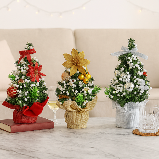 Set of 3 decorated mini tabletop Christmas trees