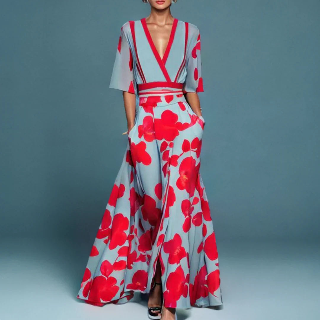 Women's floral wrap maxi dress - front