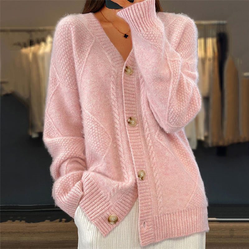 Women's pink cosy long-sleeve soft knit cardigan