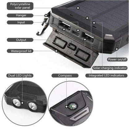20000mAh solar power bank with LED torch