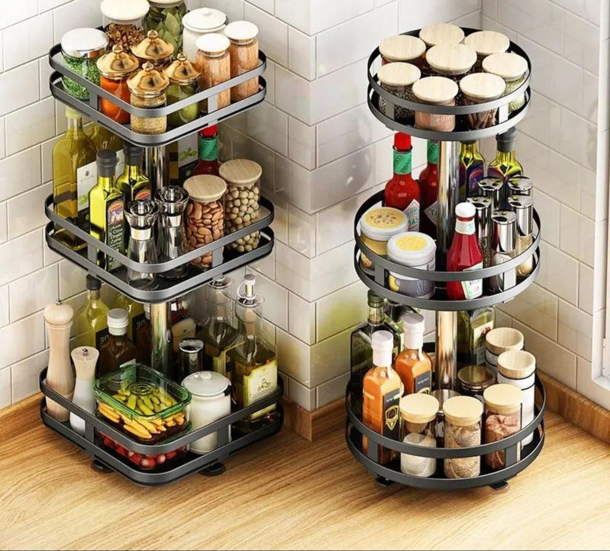 360-degree rotating height-adjustable storage rack