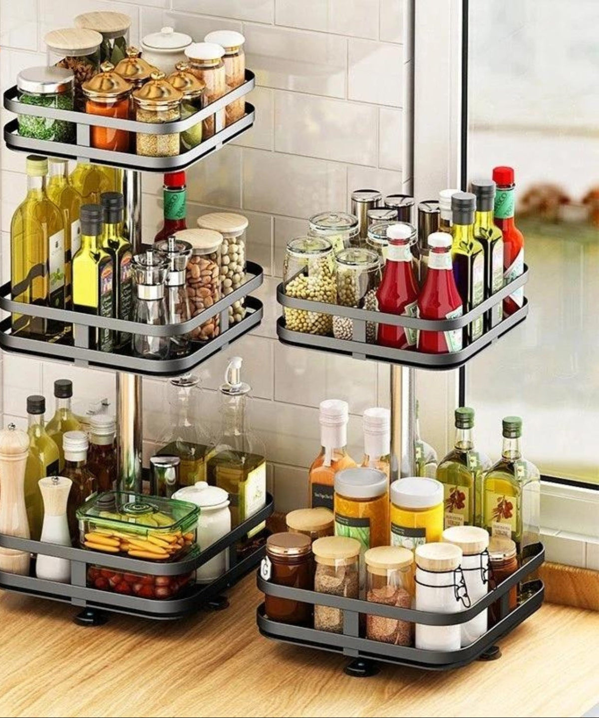 360-degree rotating height-adjustable storage rack