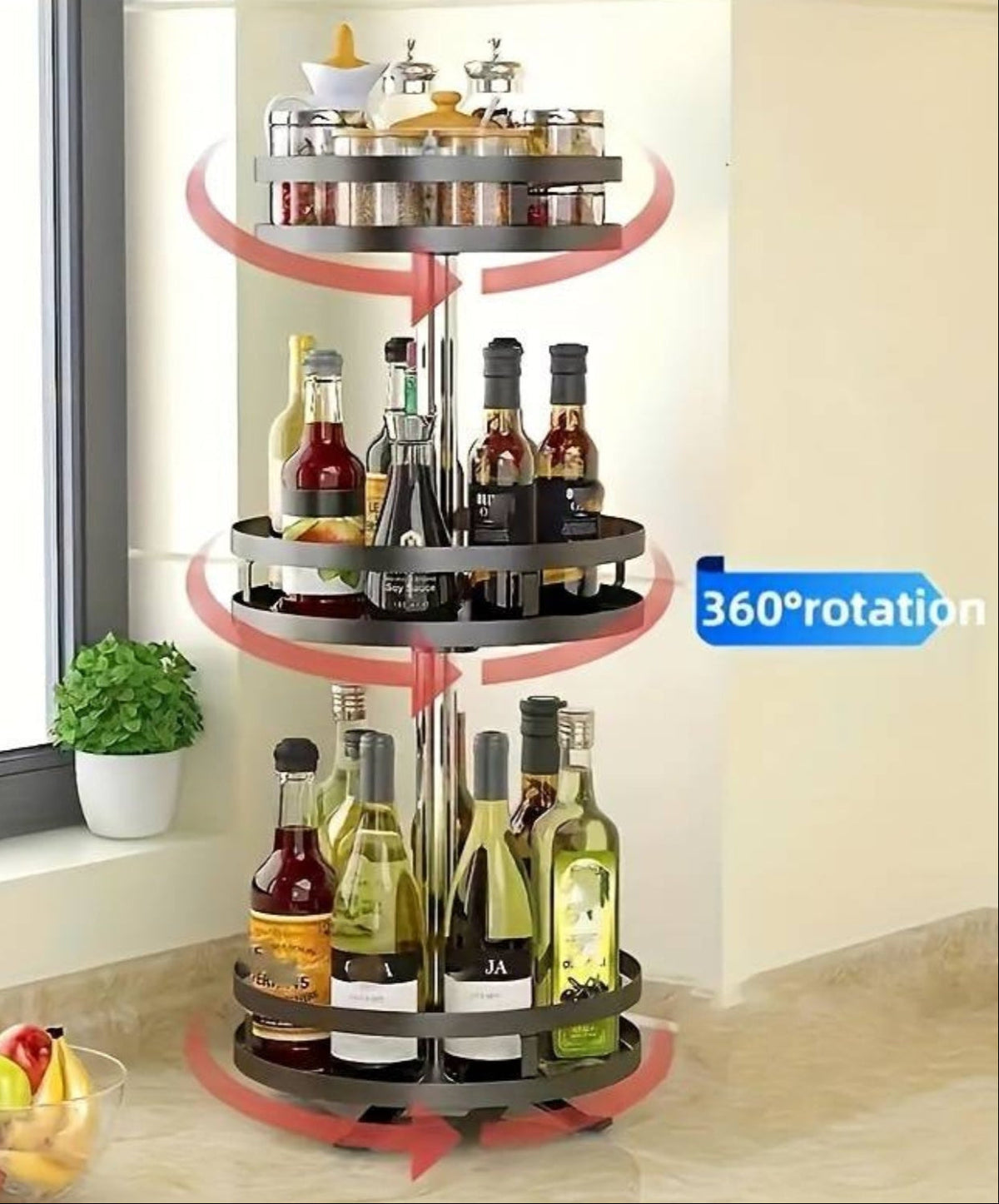 360-degree rotating height-adjustable storage rack