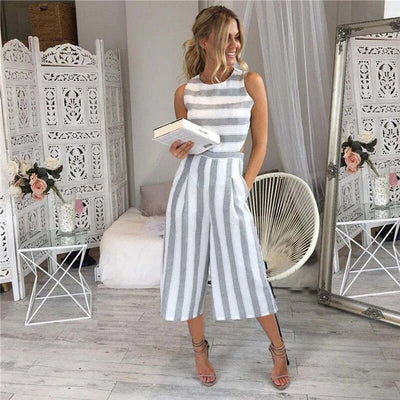 Striped Jumpsuit – Sleeveless Wide-Leg Jumpsuit