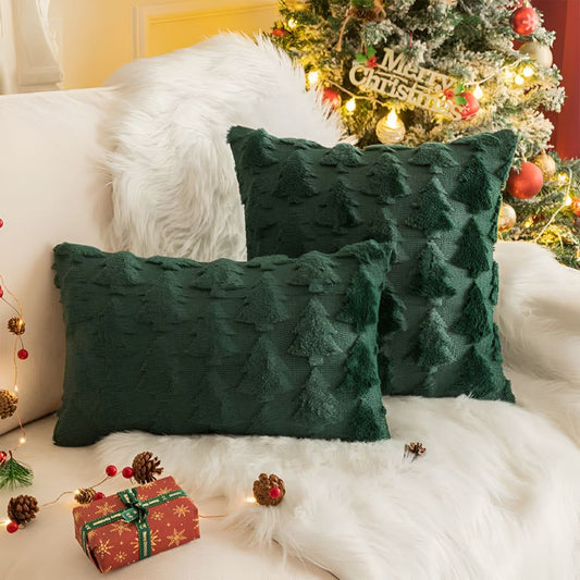 Plush Christmas tree textured cushion cover