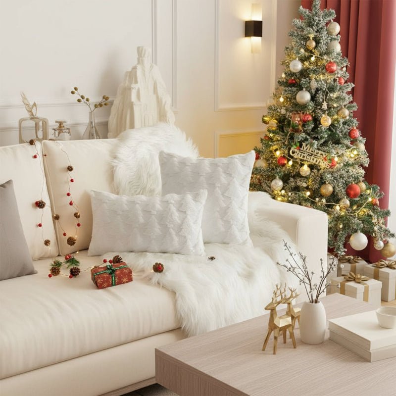 Plush Christmas tree textured cushion cover
