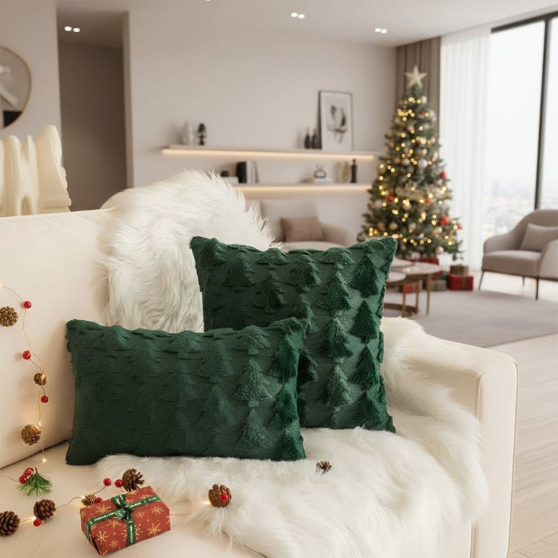 Plush Christmas tree textured cushion cover