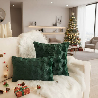 Plush Christmas tree textured cushion cover