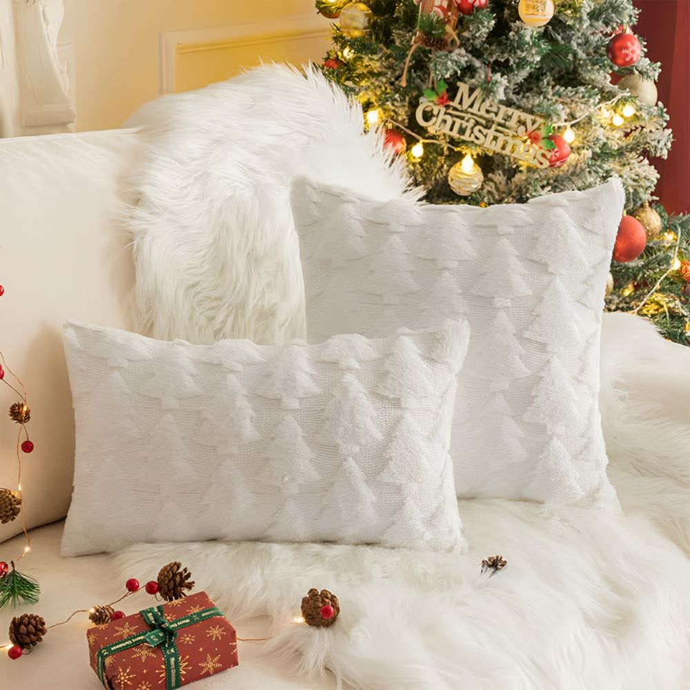 Plush Christmas tree textured cushion cover