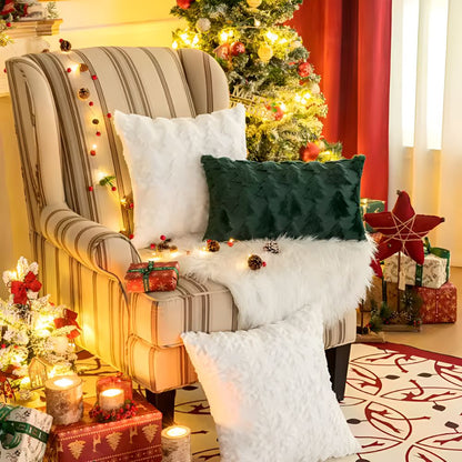 Plush Christmas tree textured cushion cover