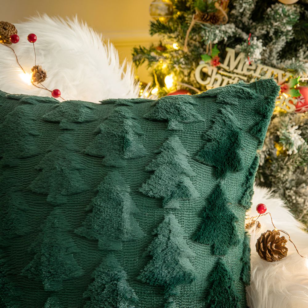 Plush Christmas tree textured cushion cover