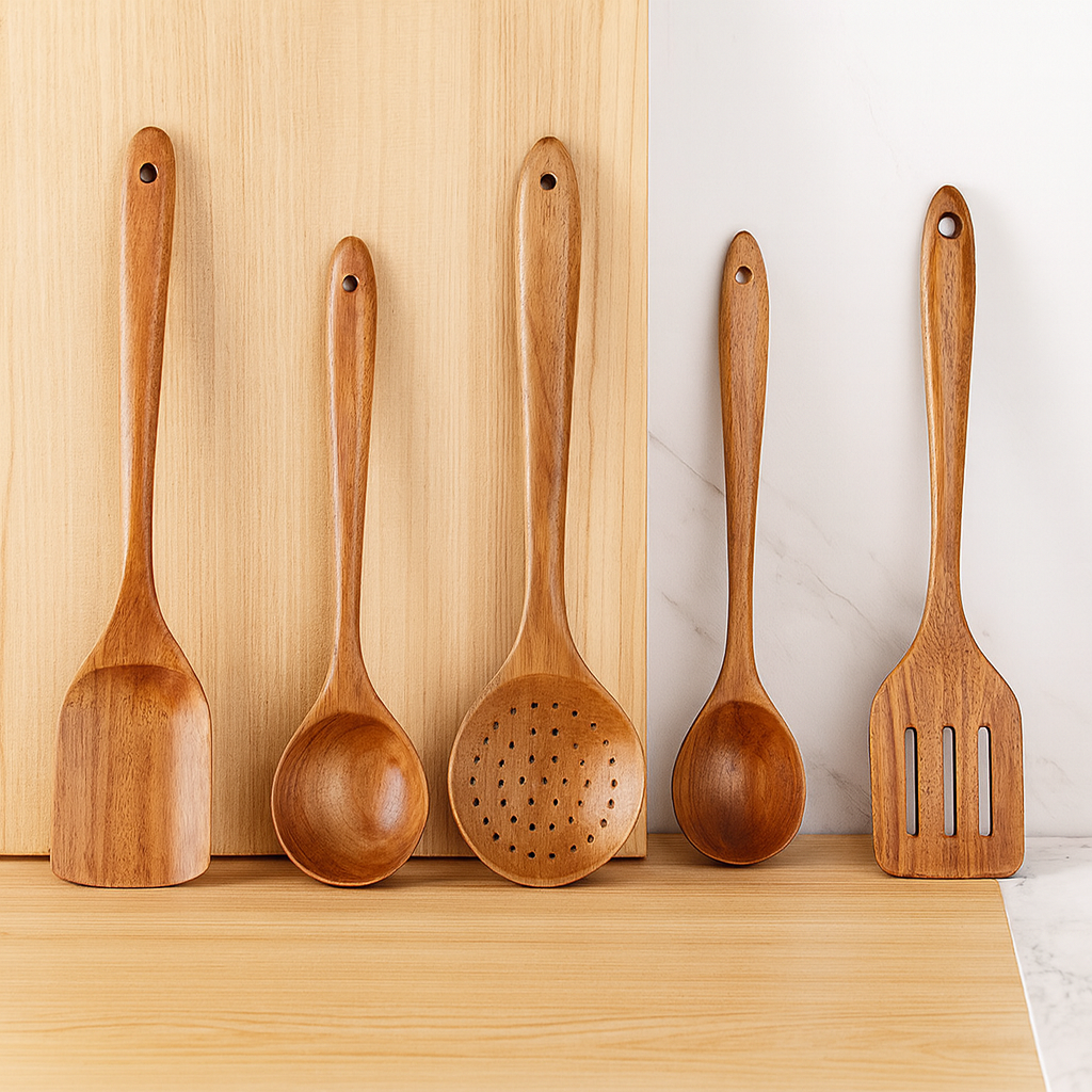 5-Piece Teak Wood Kitchen Utensil Set