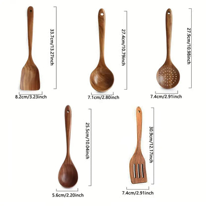 5-Piece Teak Wood Kitchen Utensil Set