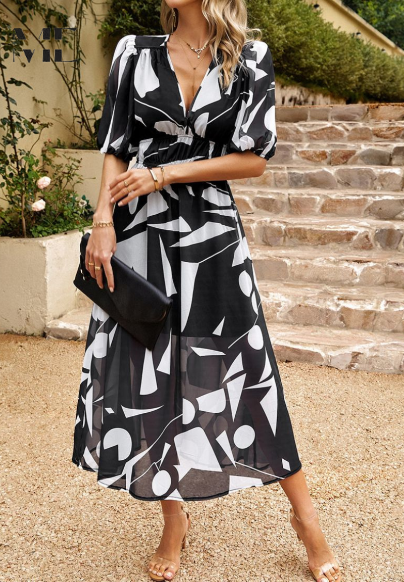 Women's Floral Dress – Short-Sleeve Maxi Dress
