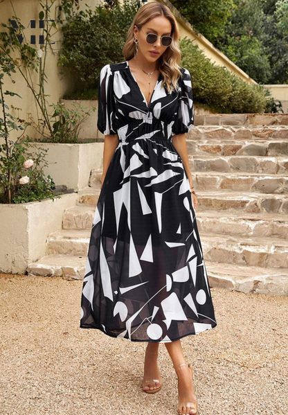 Women's floral short-sleeve maxi dress