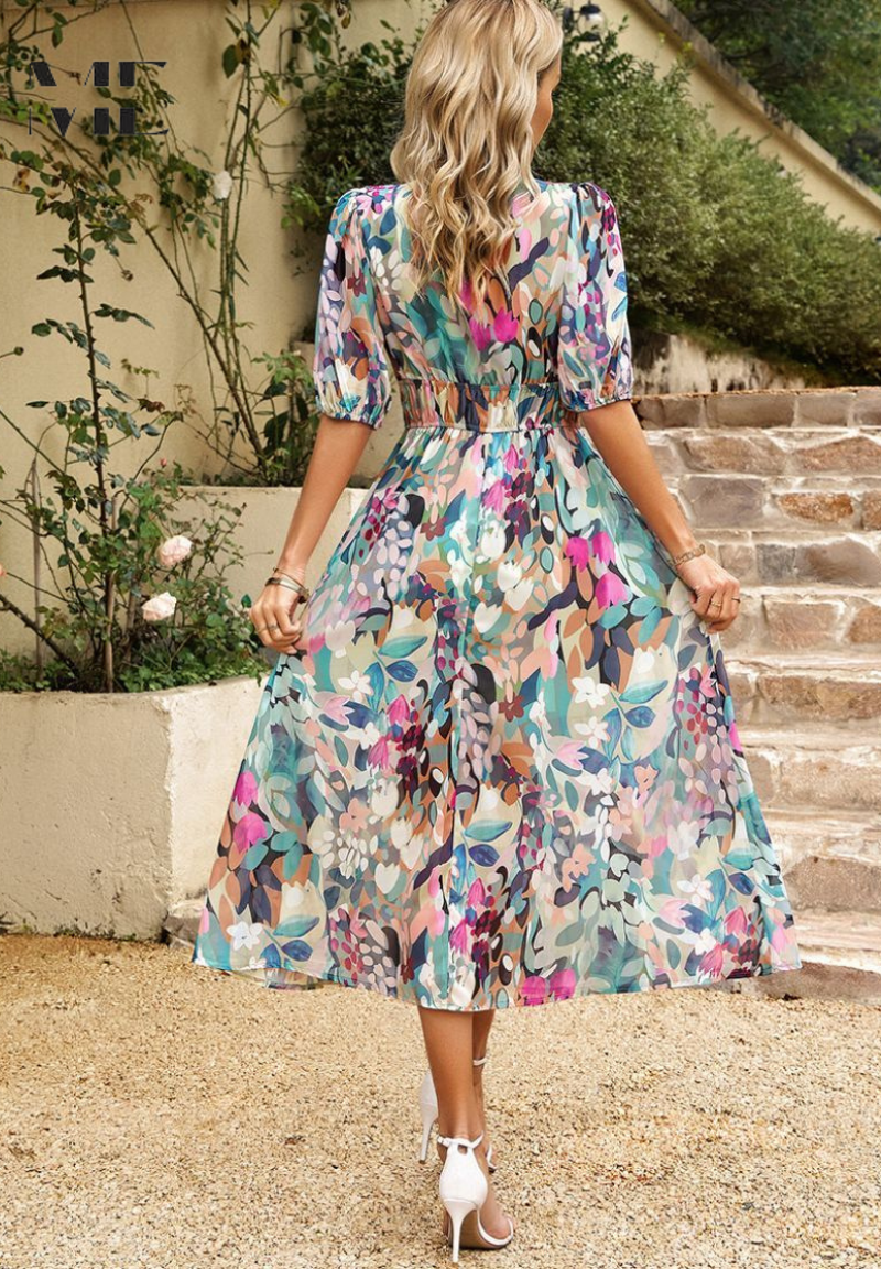 Women's floral short-sleeve maxi dress