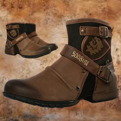 Men's brown vintage-style rugged lace-up ankle boots