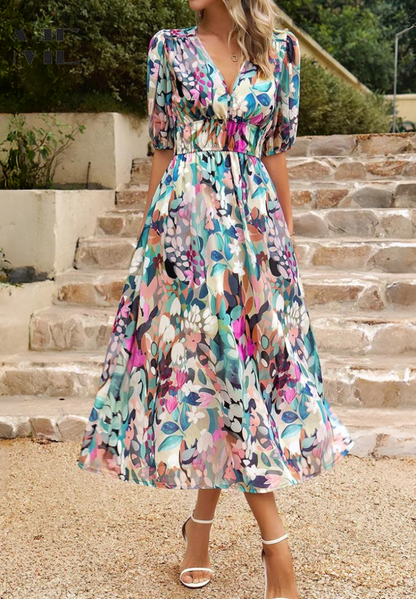 Women's floral short-sleeve maxi dress