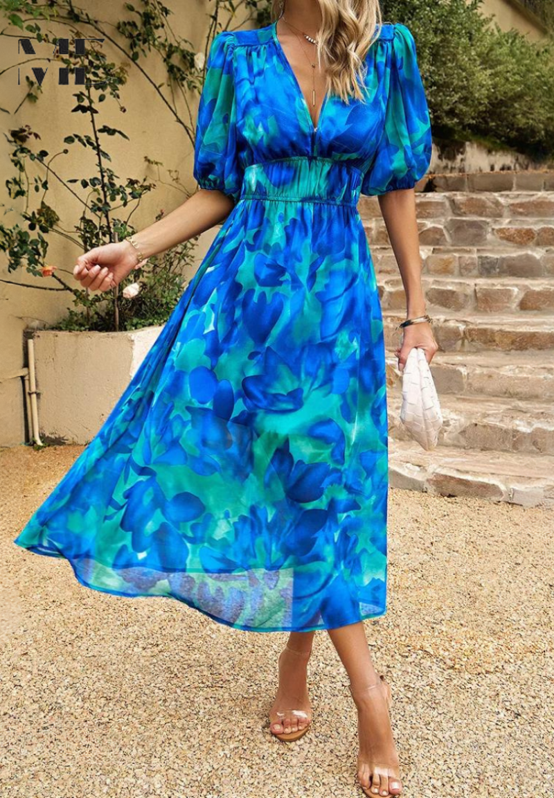 Women's floral short-sleeve maxi dress