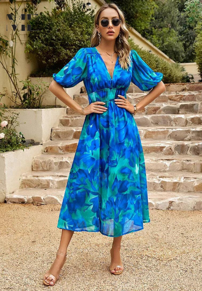Women's floral short-sleeve maxi dress