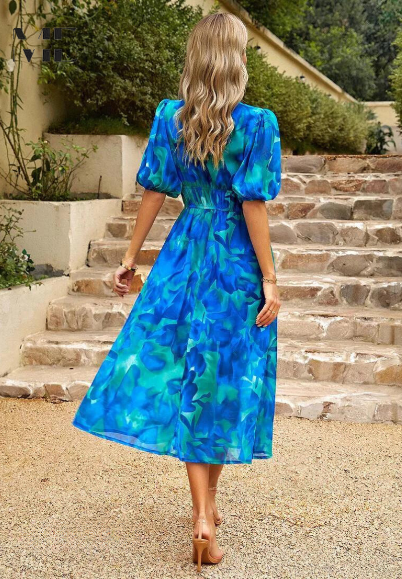 Women's floral short-sleeve maxi dress