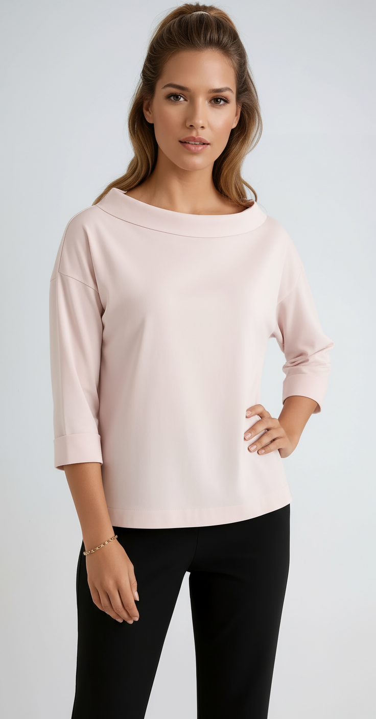Women's cotton boat neck top with relaxed 3/4 sleeves