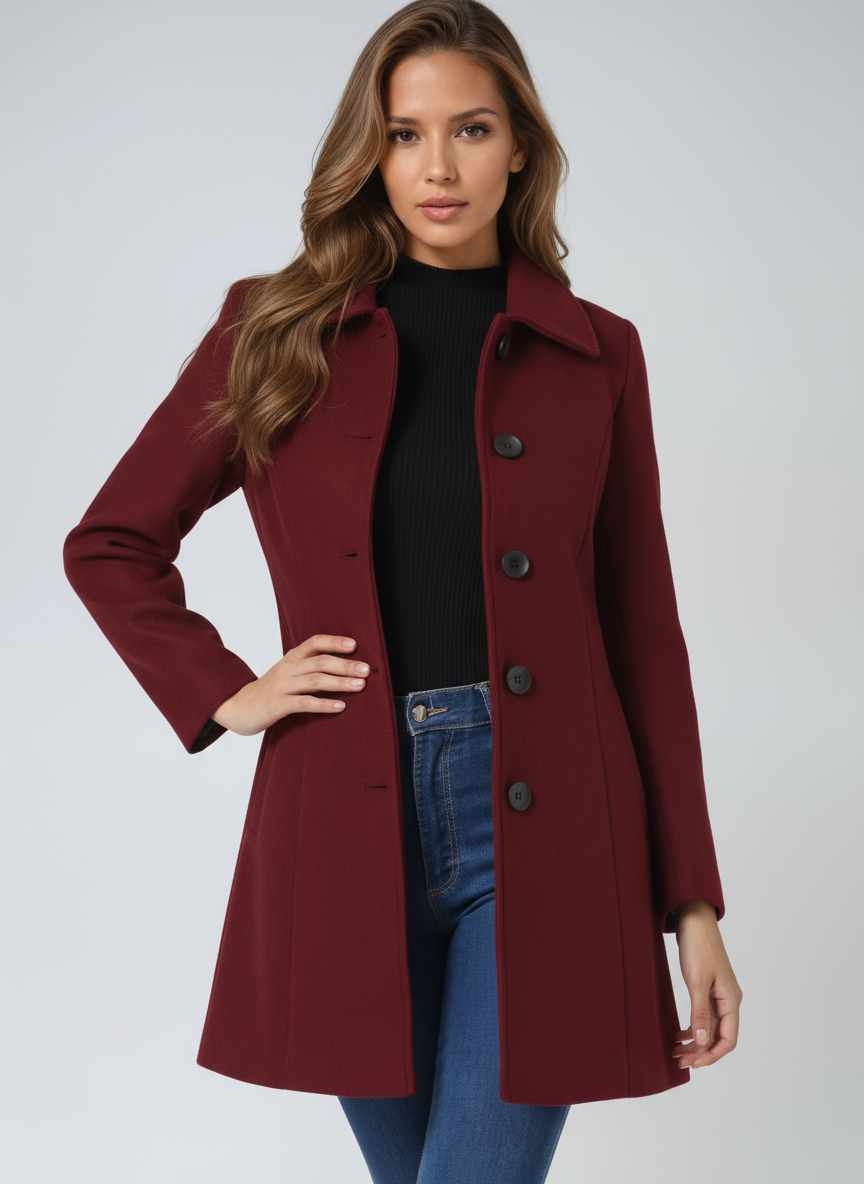 Women's single-breasted cotton trench coat in a longline winter silhouette